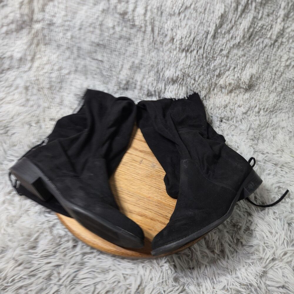 A New Day Y2K Over The Knee Boots Black Grunge Womens 8.5 Fabric Heeled Comfy